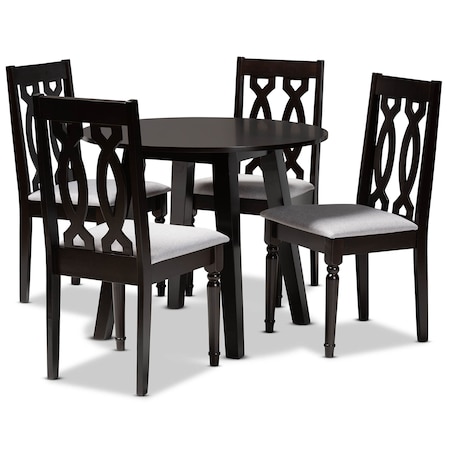 Baxton Studio Imogen Grey Upholstered and Brown Finished Wood 5-Piece Dining Set 170-9734-10896